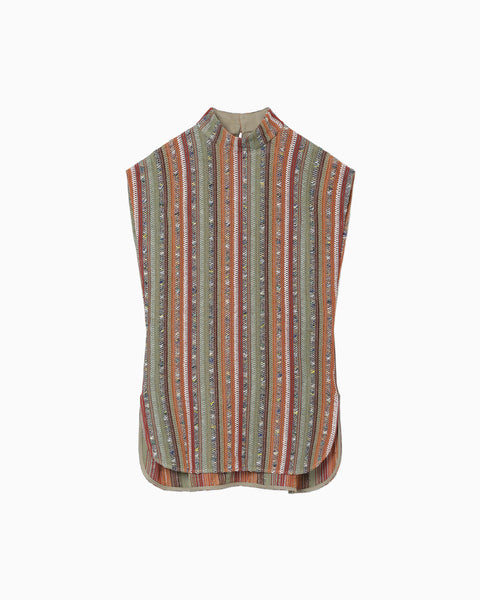 Raschel Stripe Jersey High Neck Top - multi