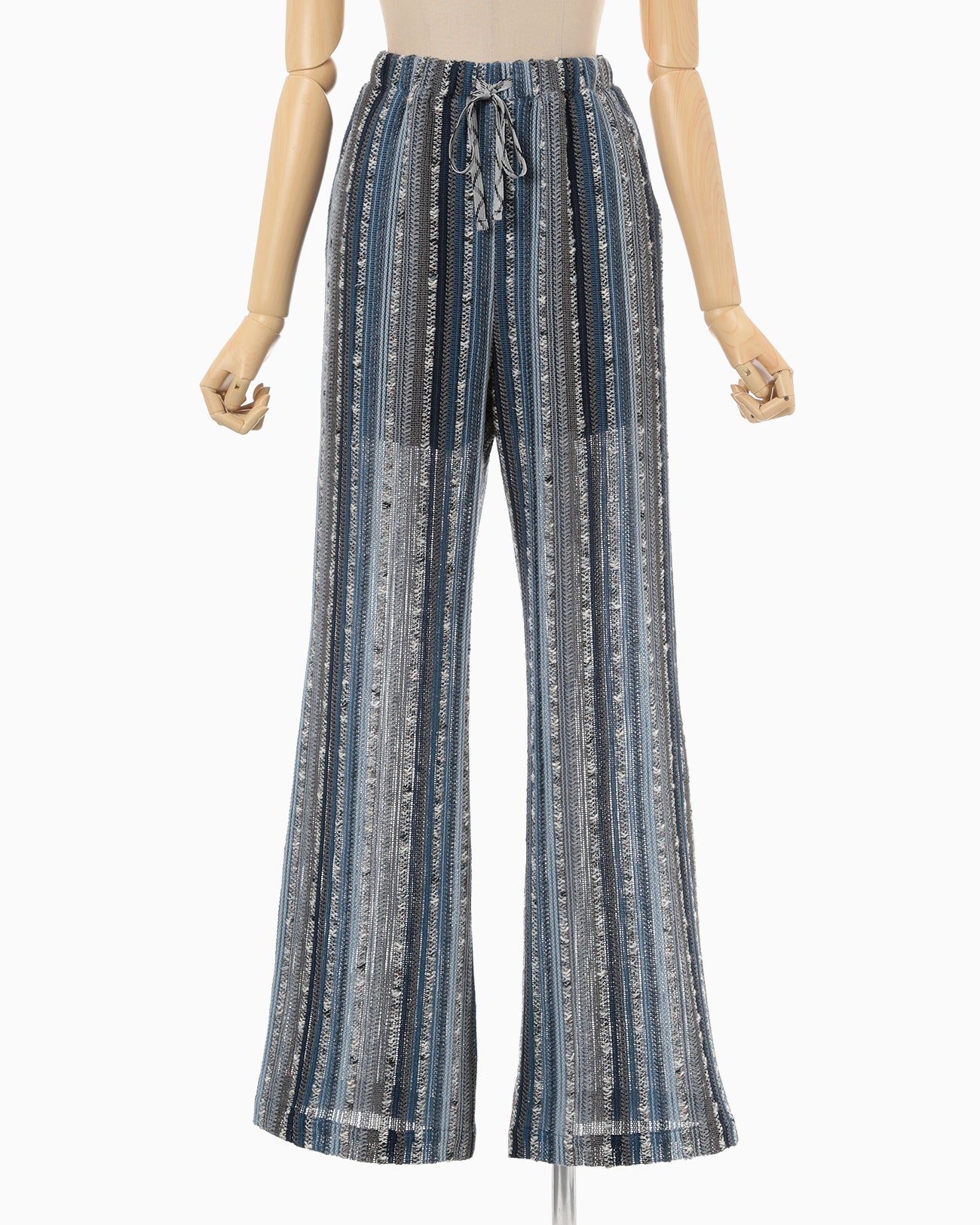 Raschel Stripe Jersey Wide Trousers - navy