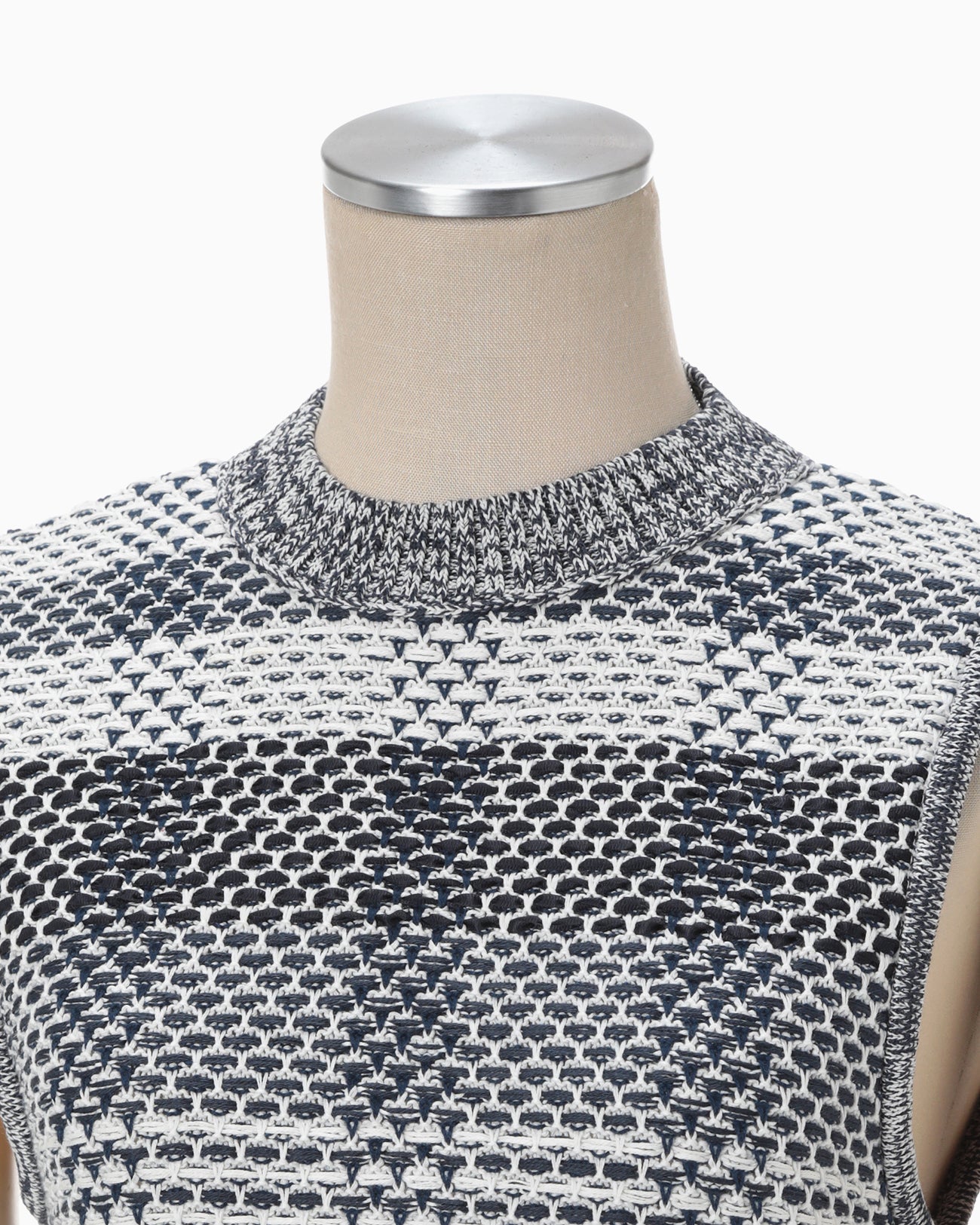 Basket Motif Knitted Top - navy