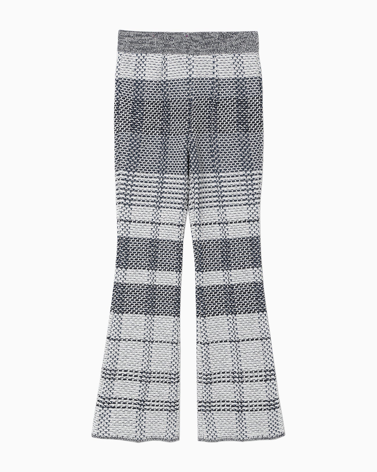 Basket Motif Knitted Flared Trousers - navy