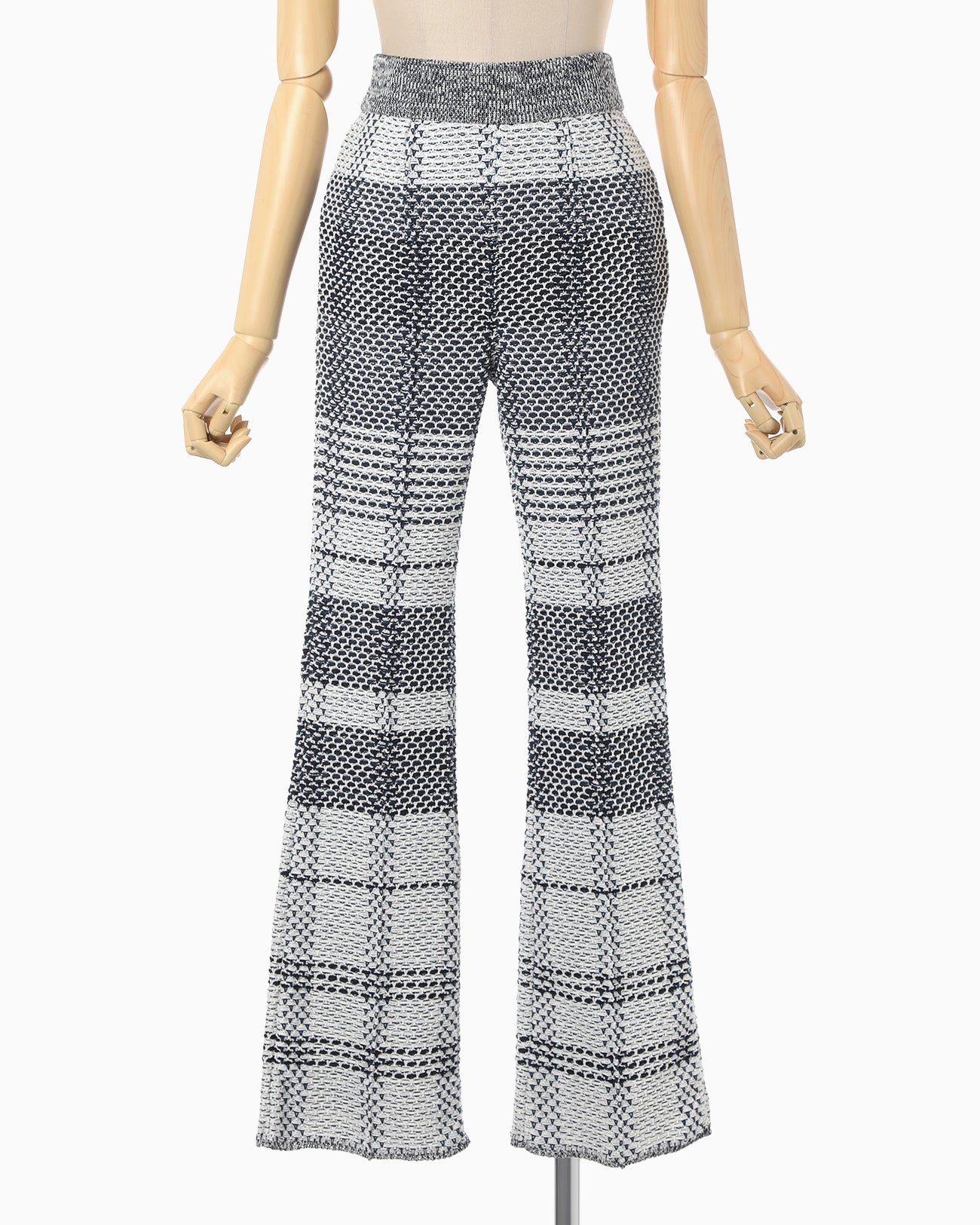 Basket Motif Knitted Flared Trousers - navy