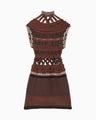 Bamboo Basket Pattern Knitted Dress - brown