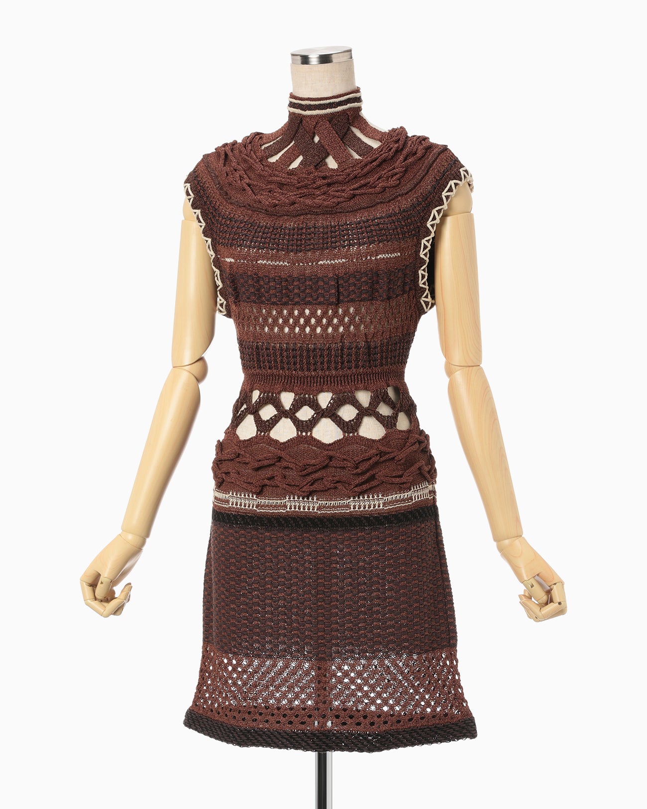 Bamboo Basket Pattern Knitted Dress - brown