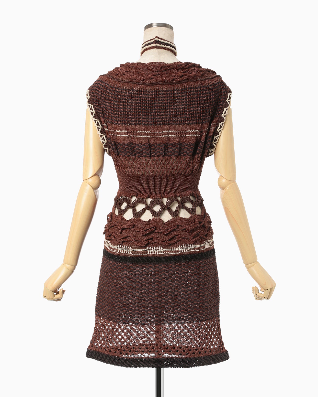 Bamboo Basket Pattern Knitted Dress - brown