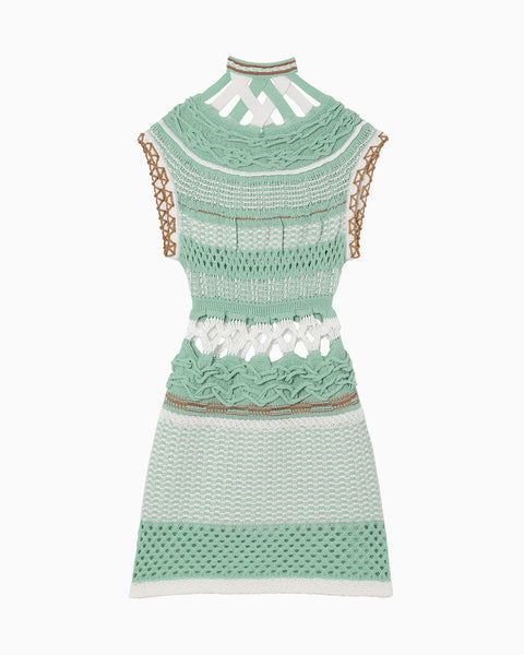 Bamboo Basket Pattern Knitted Dress - mint green
