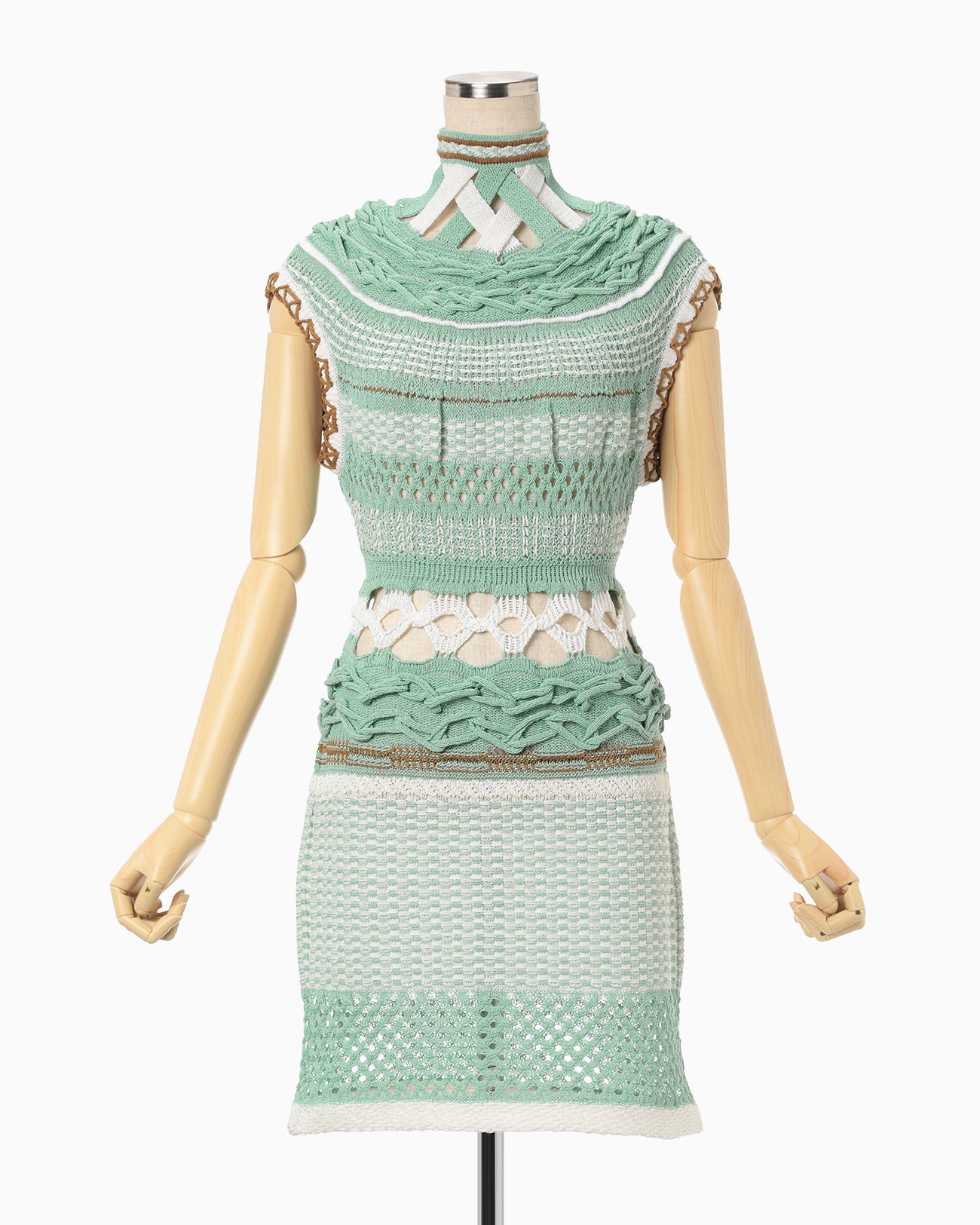Bamboo Basket Pattern Knitted Dress - mint green
