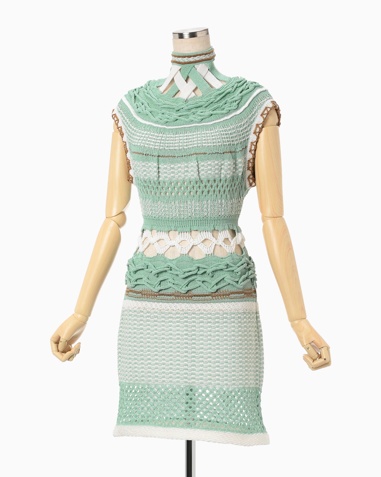 Bamboo Basket Pattern Knitted Dress - mint green