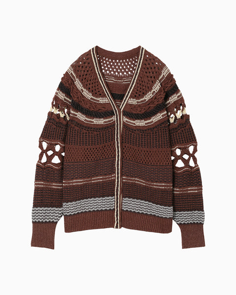Bamboo Basket Pattern Knitted Cardigan - brown