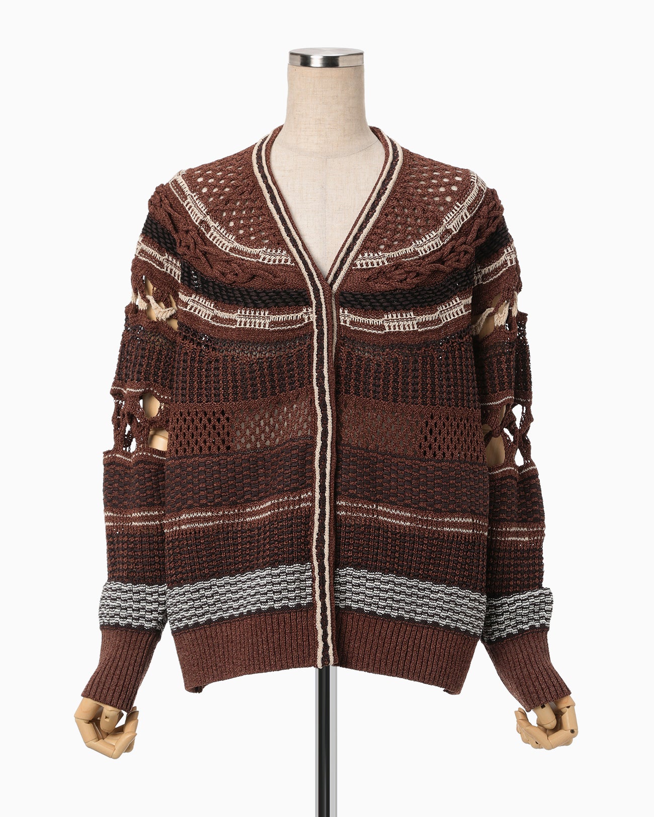 Bamboo Basket Pattern Knitted Cardigan - brown