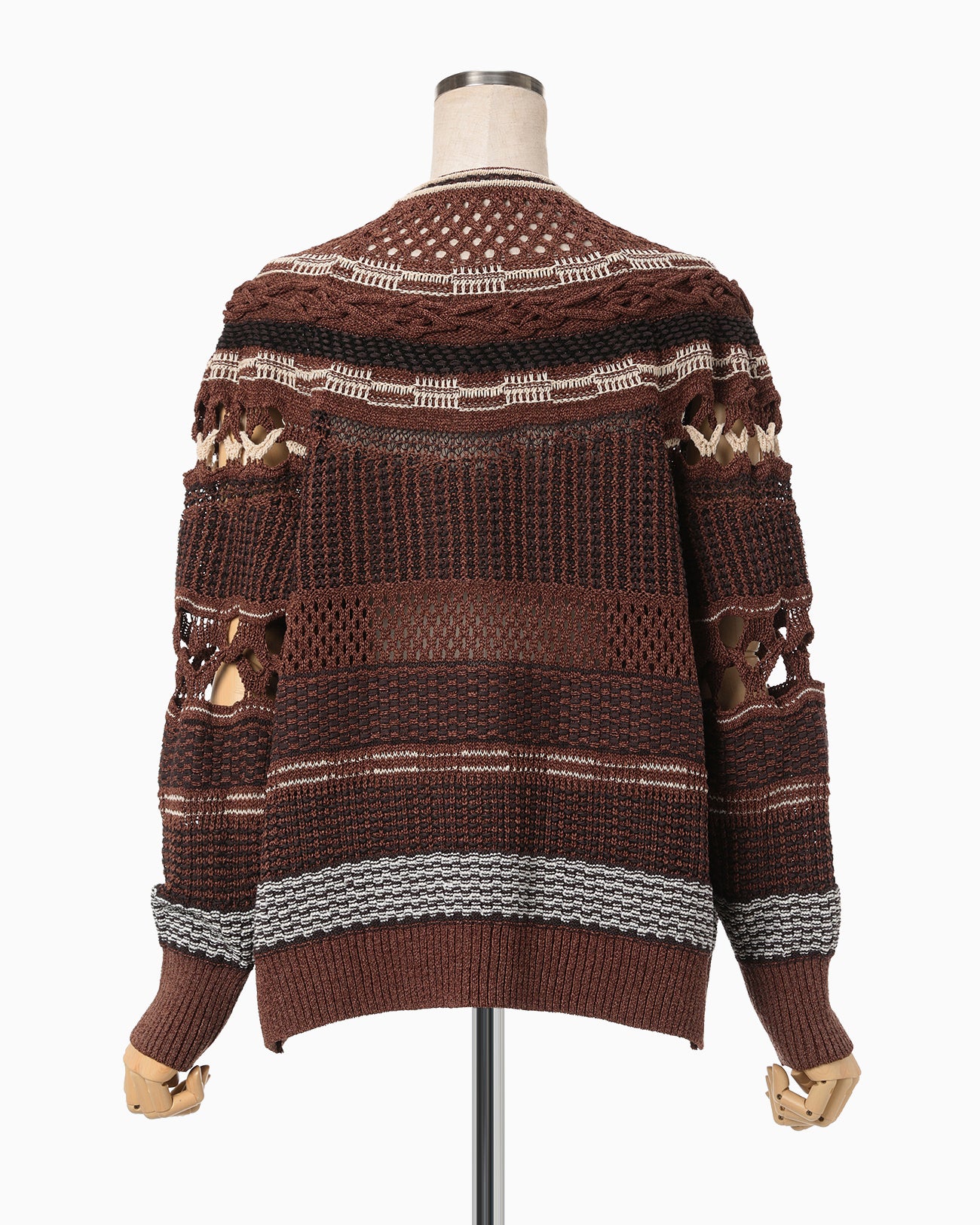 Bamboo Basket Pattern Knitted Cardigan - brown