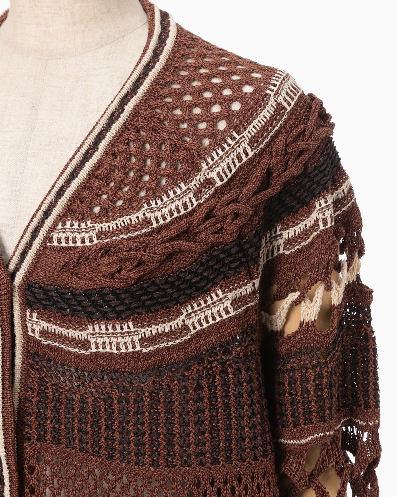 Bamboo Basket Pattern Knitted Cardigan - brown
