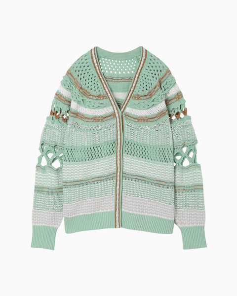 Bamboo Basket Pattern Knitted Cardigan - mint green