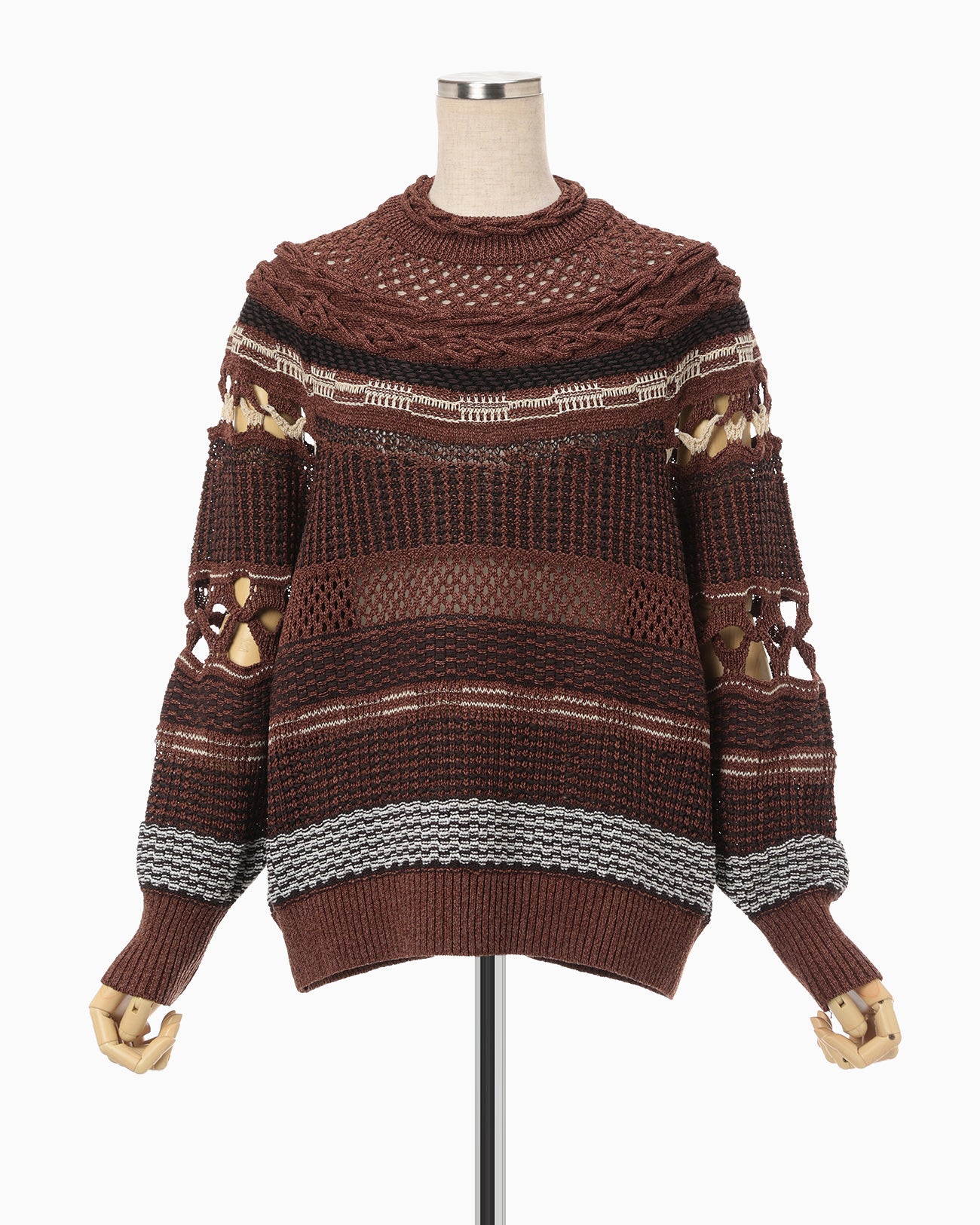 Bamboo Basket Pattern Knitted Top - brown