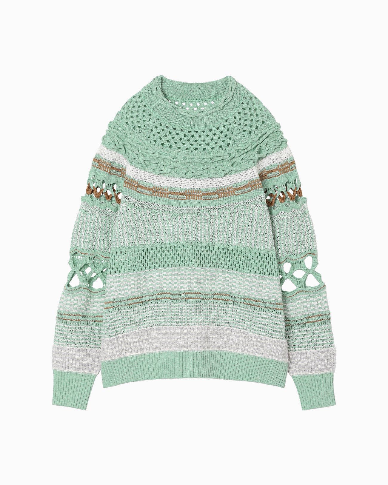 Bamboo Basket Pattern Knitted Top - mint green