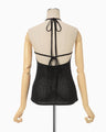 Openwork Lace-up Knitted Top - black