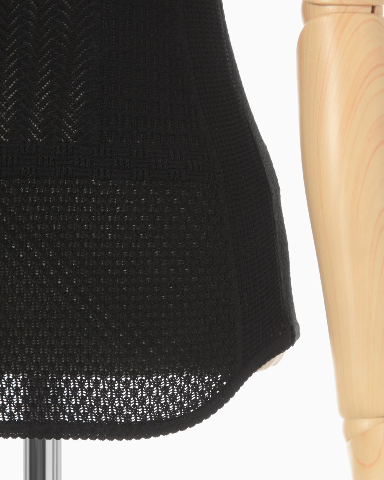 Openwork Lace-up Knitted Top - black