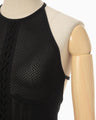 Openwork Lace-up Knitted Top - black