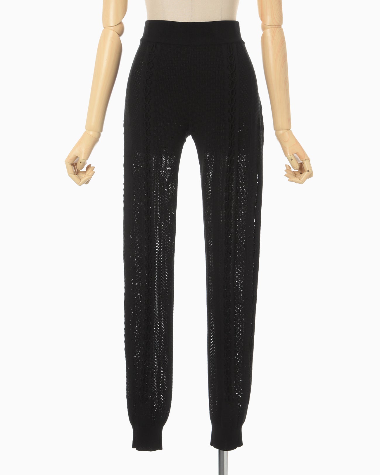 Openwork Lace-up Knitted Trousers - black