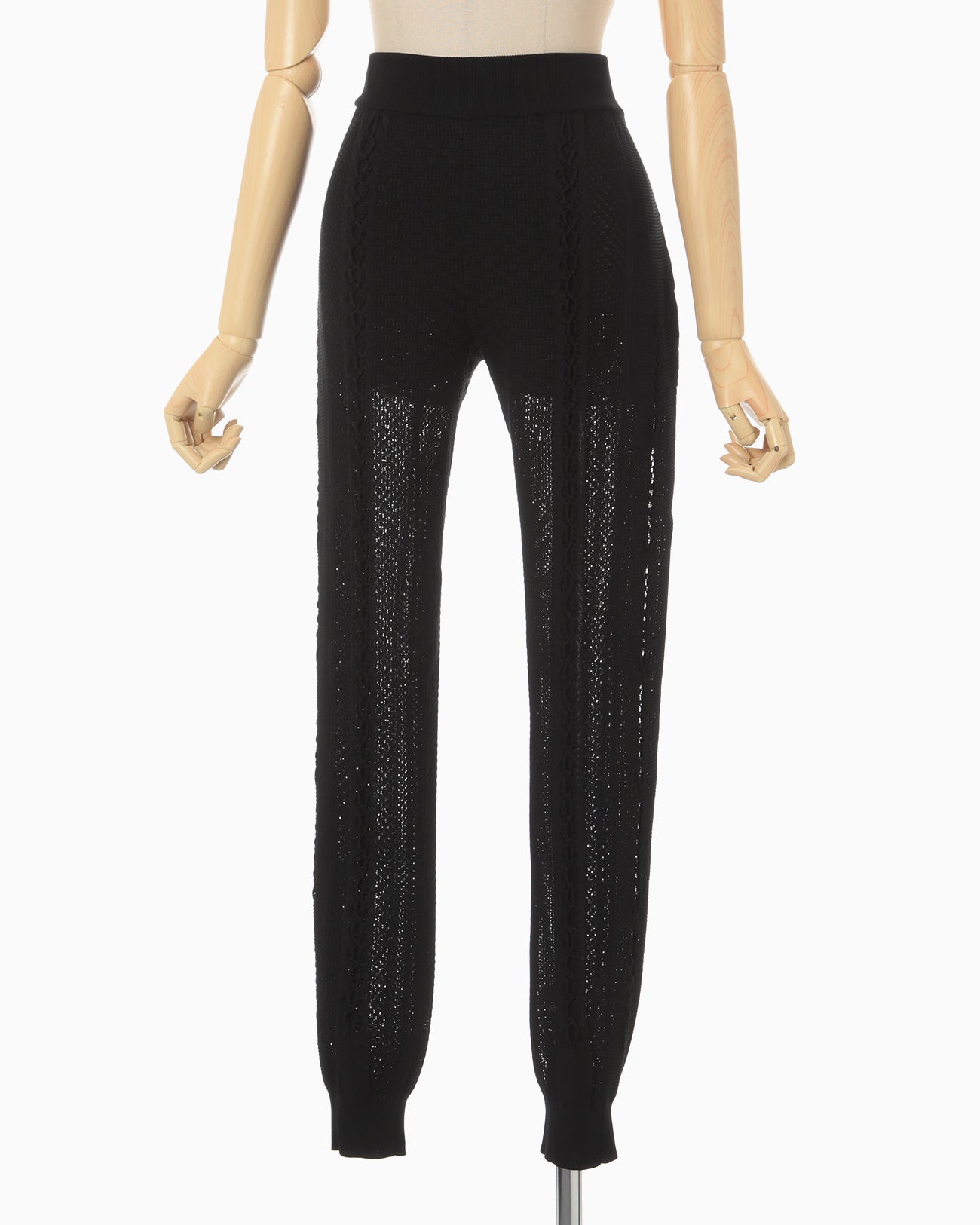 Openwork Lace-up Knitted Trousers - black