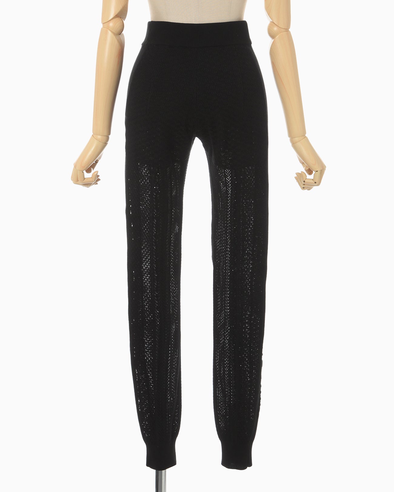Openwork Lace-up Knitted Trousers - black