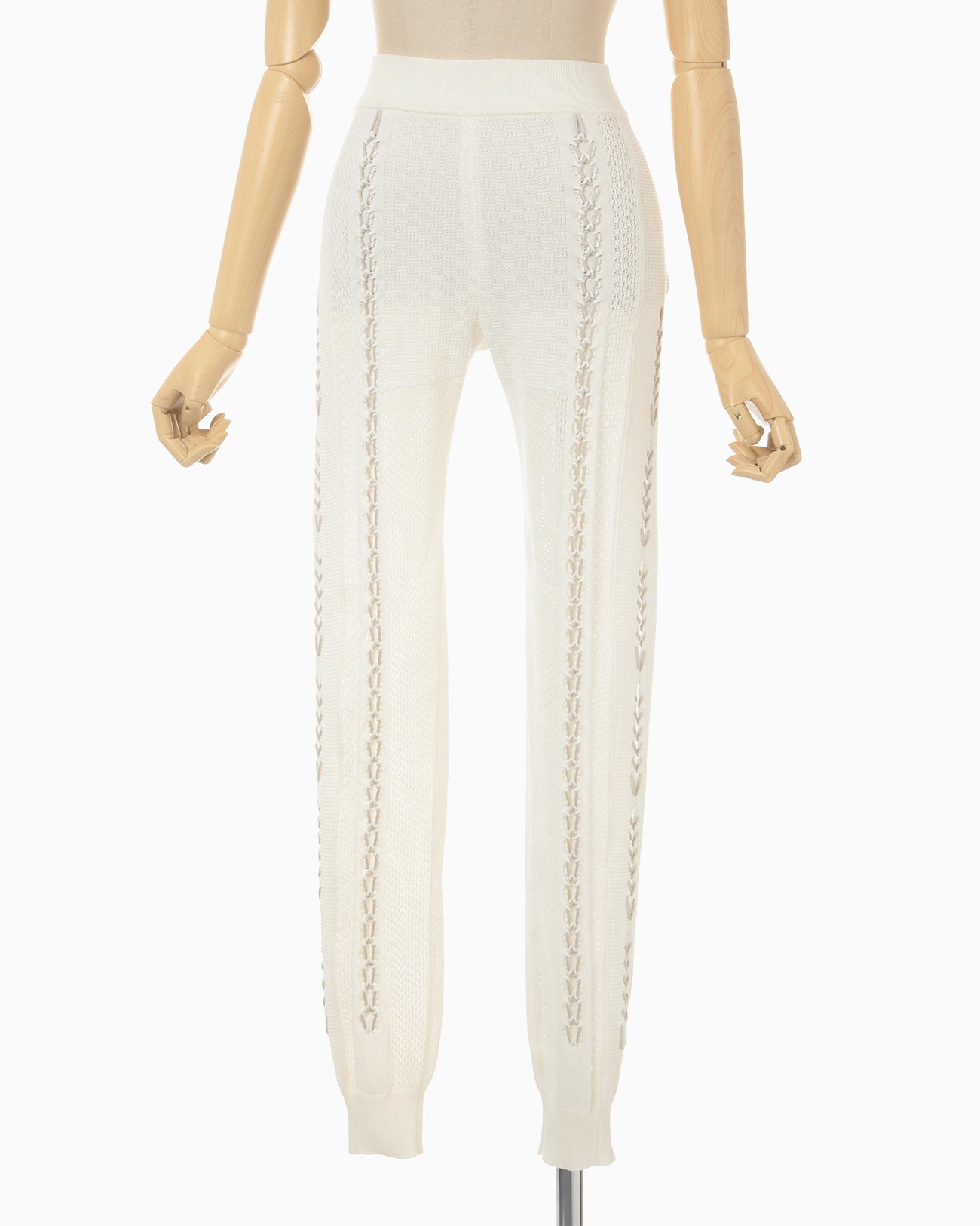 Openwork Lace-up Knitted Trousers - white