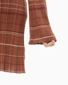 Random Ribbed Plaid Knitted Dress With Choker - brown