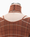 Random Ribbed Plaid Knitted Dress With Choker - brown