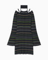 Random Ribbed Plaid Knitted Dress With Choker - navy