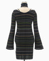 Random Ribbed Plaid Knitted Dress With Choker - navy