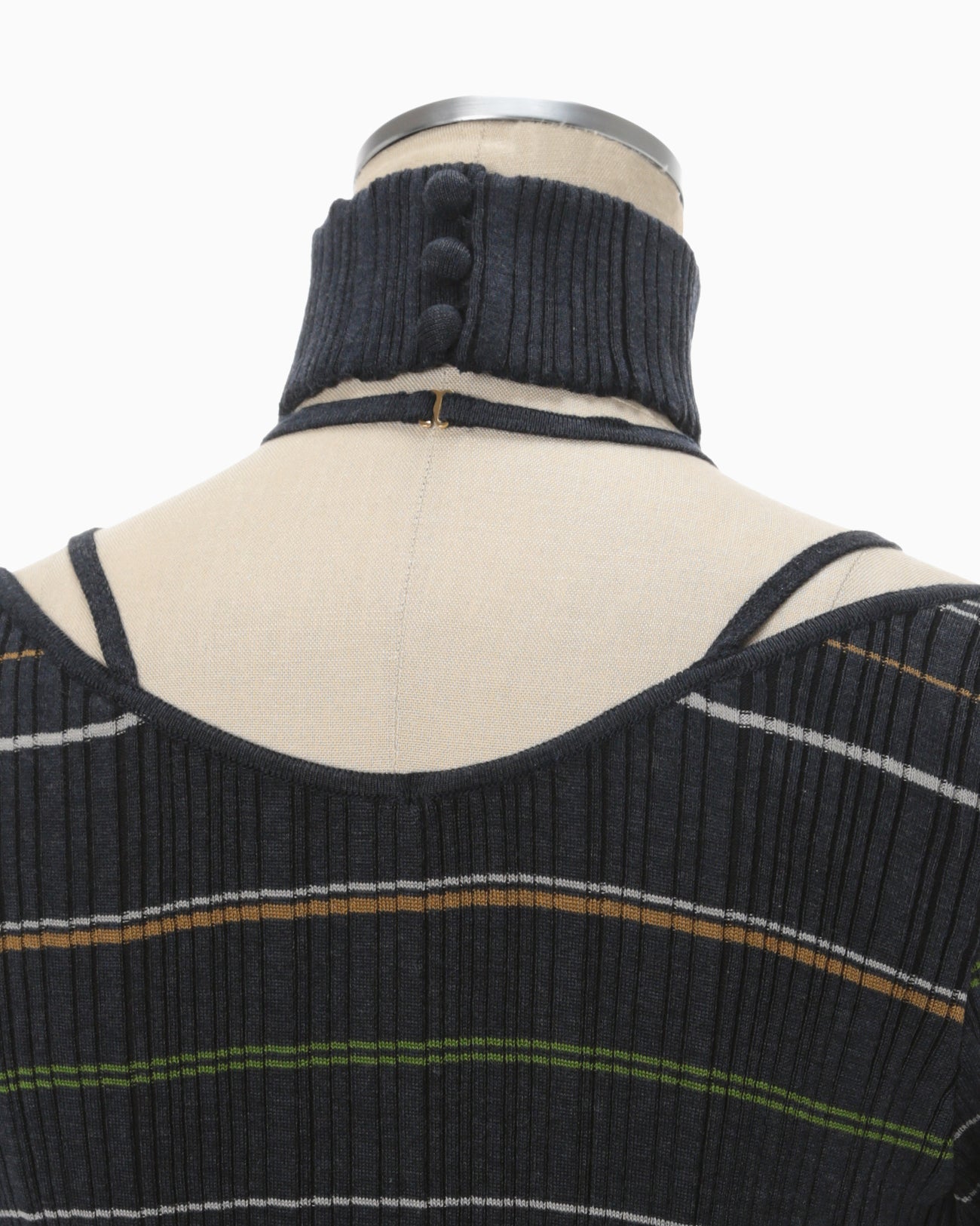 Random Ribbed Plaid Knitted Dress With Choker - navy