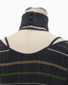 Random Ribbed Plaid Knitted Dress With Choker - navy