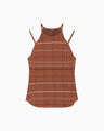 Random Ribbed Plaid Knitted Top - brown