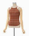 Random Ribbed Plaid Knitted Top - brown