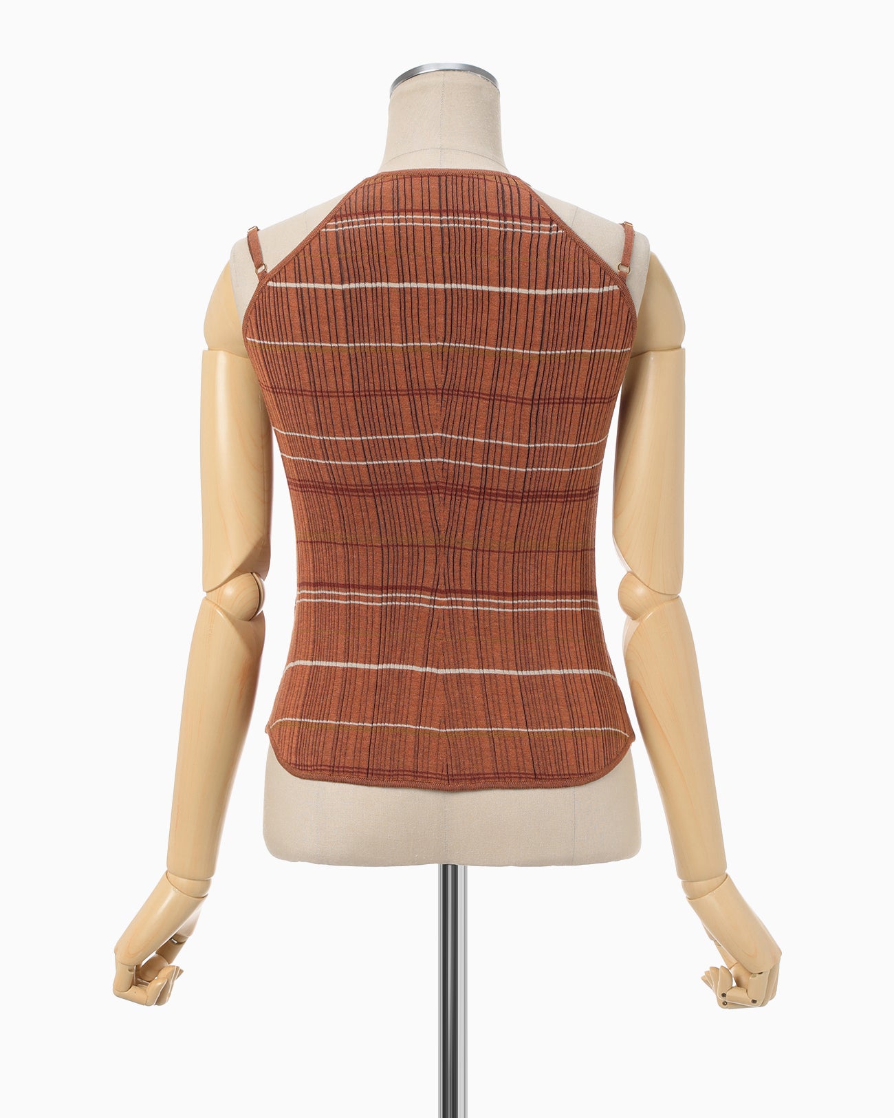 Random Ribbed Plaid Knitted Top - brown