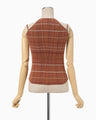 Random Ribbed Plaid Knitted Top - brown