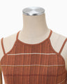Random Ribbed Plaid Knitted Top - brown