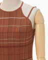 Random Ribbed Plaid Knitted Top - brown