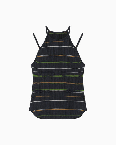 Random Ribbed Plaid Knitted Top - navy