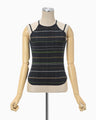 Random Ribbed Plaid Knitted Top - navy
