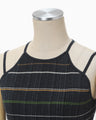 Random Ribbed Plaid Knitted Top - navy
