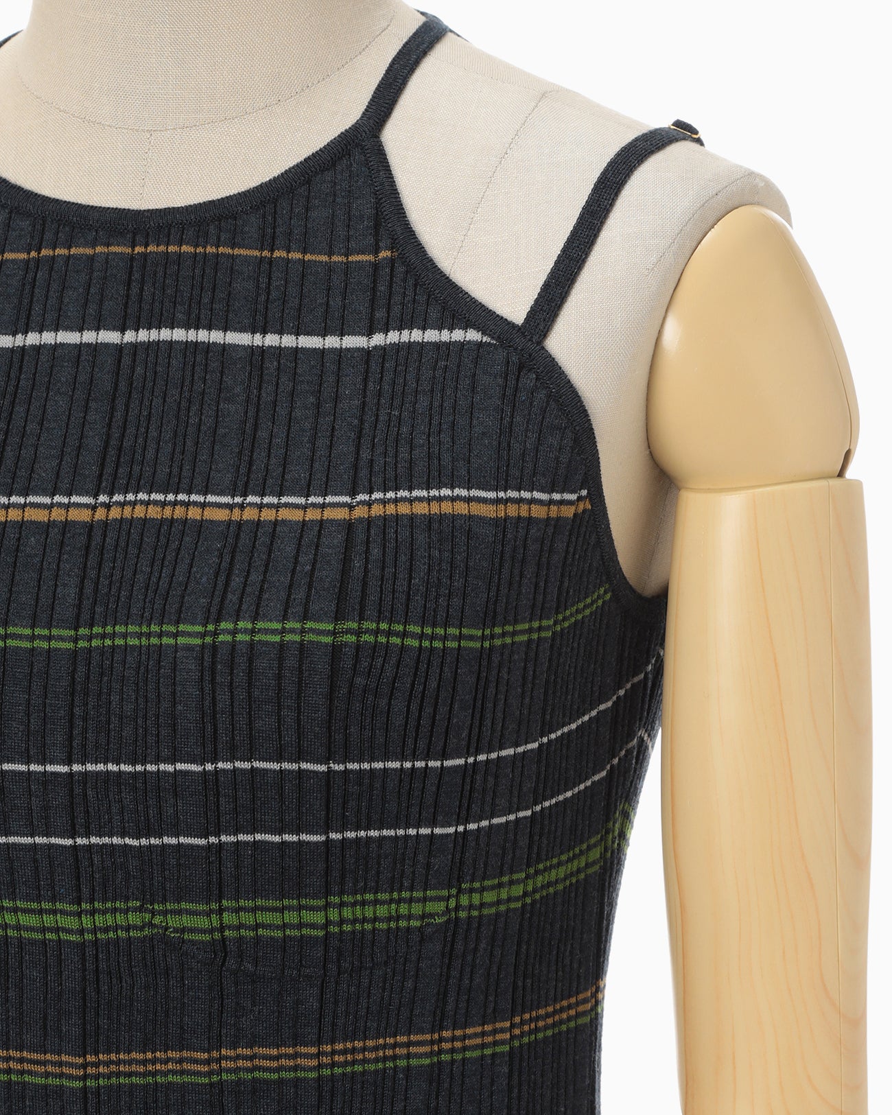 Random Ribbed Plaid Knitted Top - navy