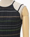 Random Ribbed Plaid Knitted Top - navy