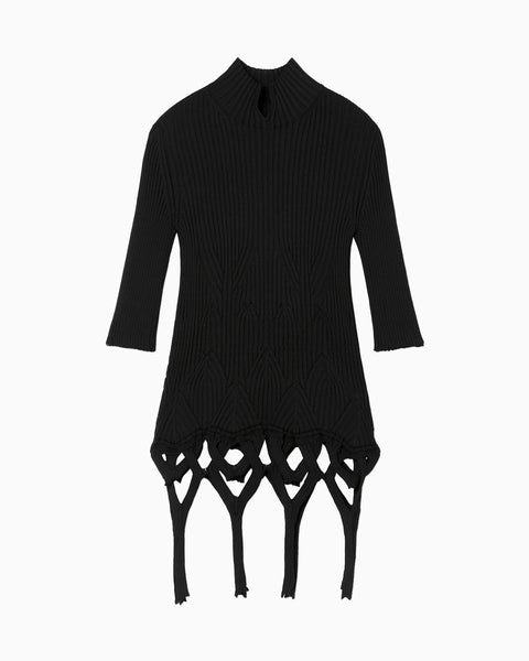 Basket Weave Detailed Knitted Top - black