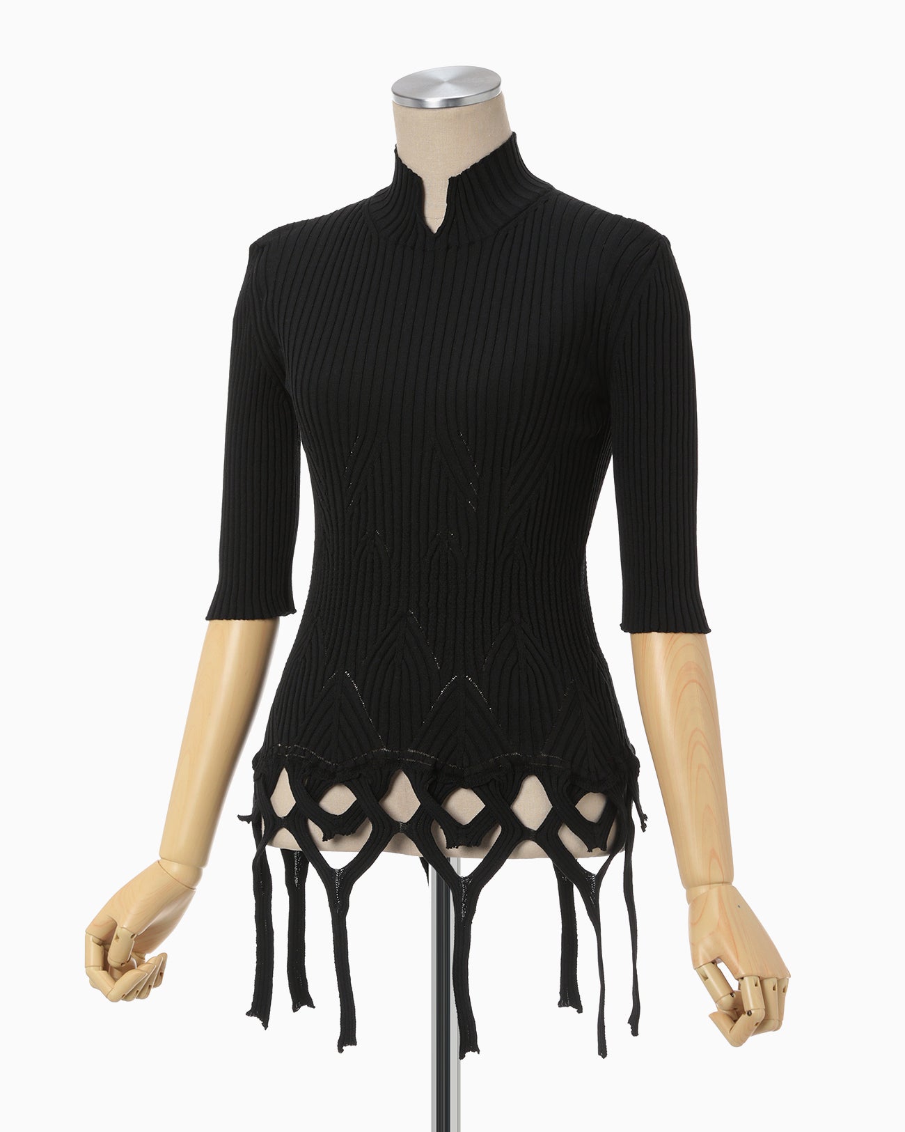 Basket Weave Detailed Knitted Top - black