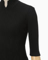 Basket Weave Detailed Knitted Top - black