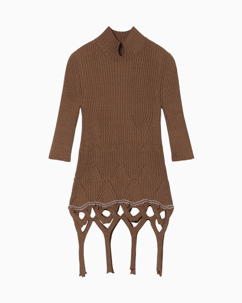Basket Weave Detailed Knitted Top - brown