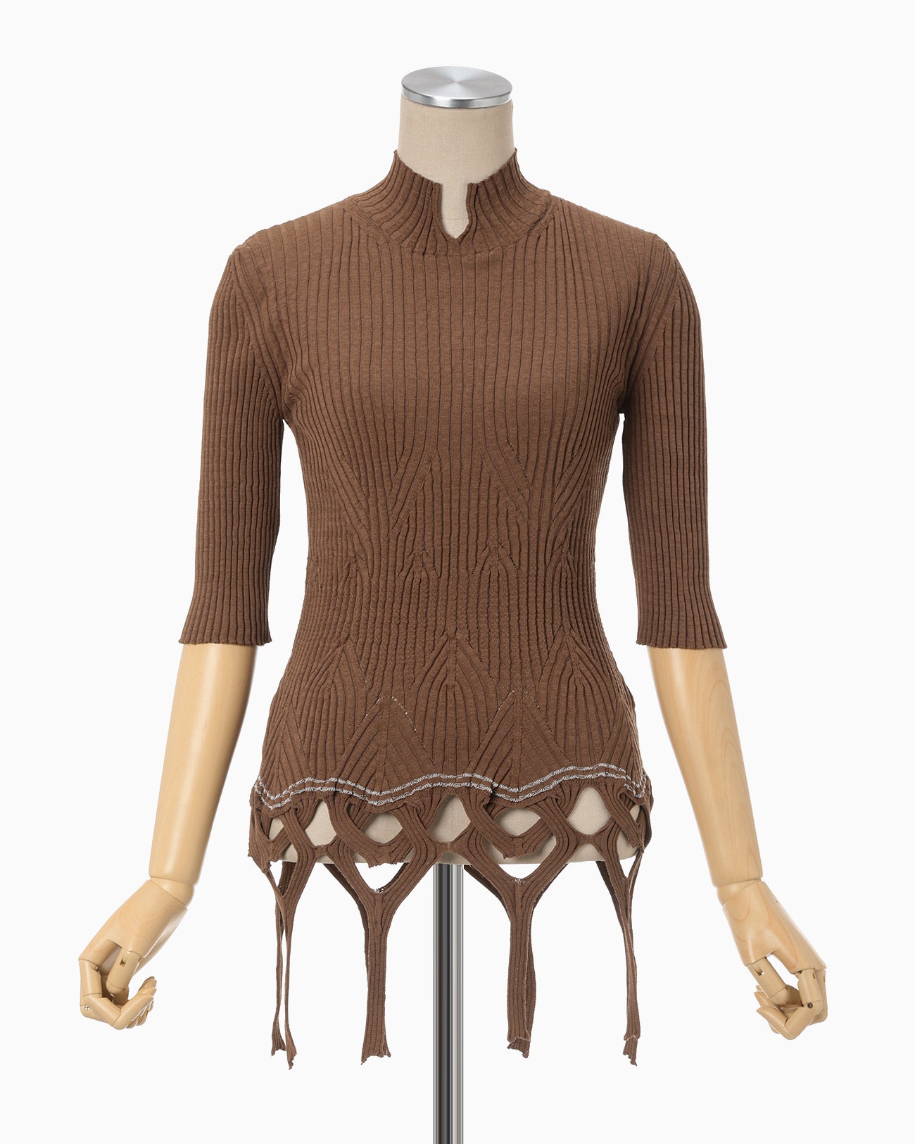 Basket Weave Detailed Knitted Top - brown