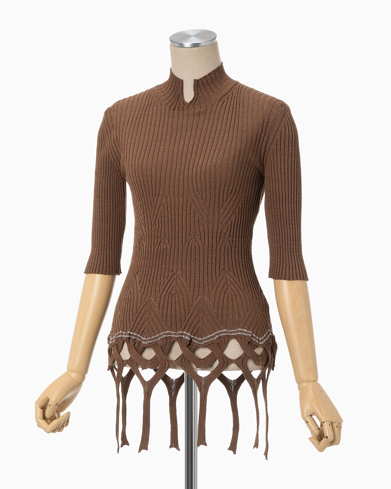 Basket Weave Detailed Knitted Top - brown