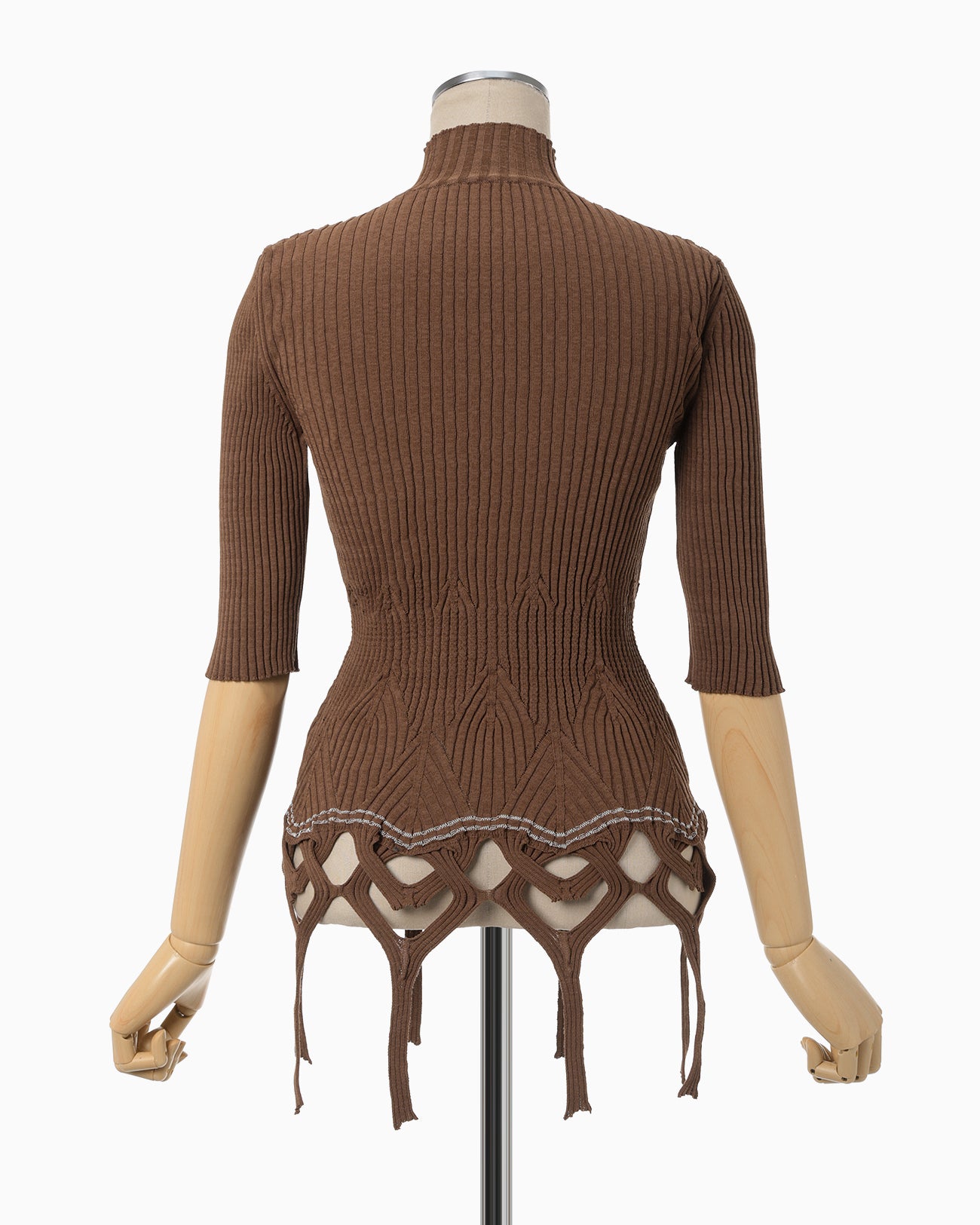 Basket Weave Detailed Knitted Top - brown