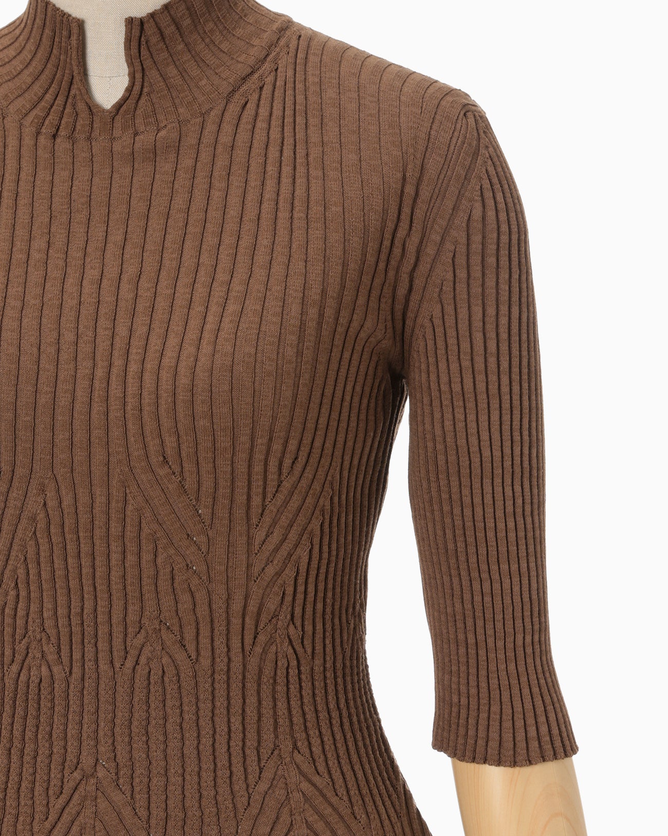 Basket Weave Detailed Knitted Top - brown
